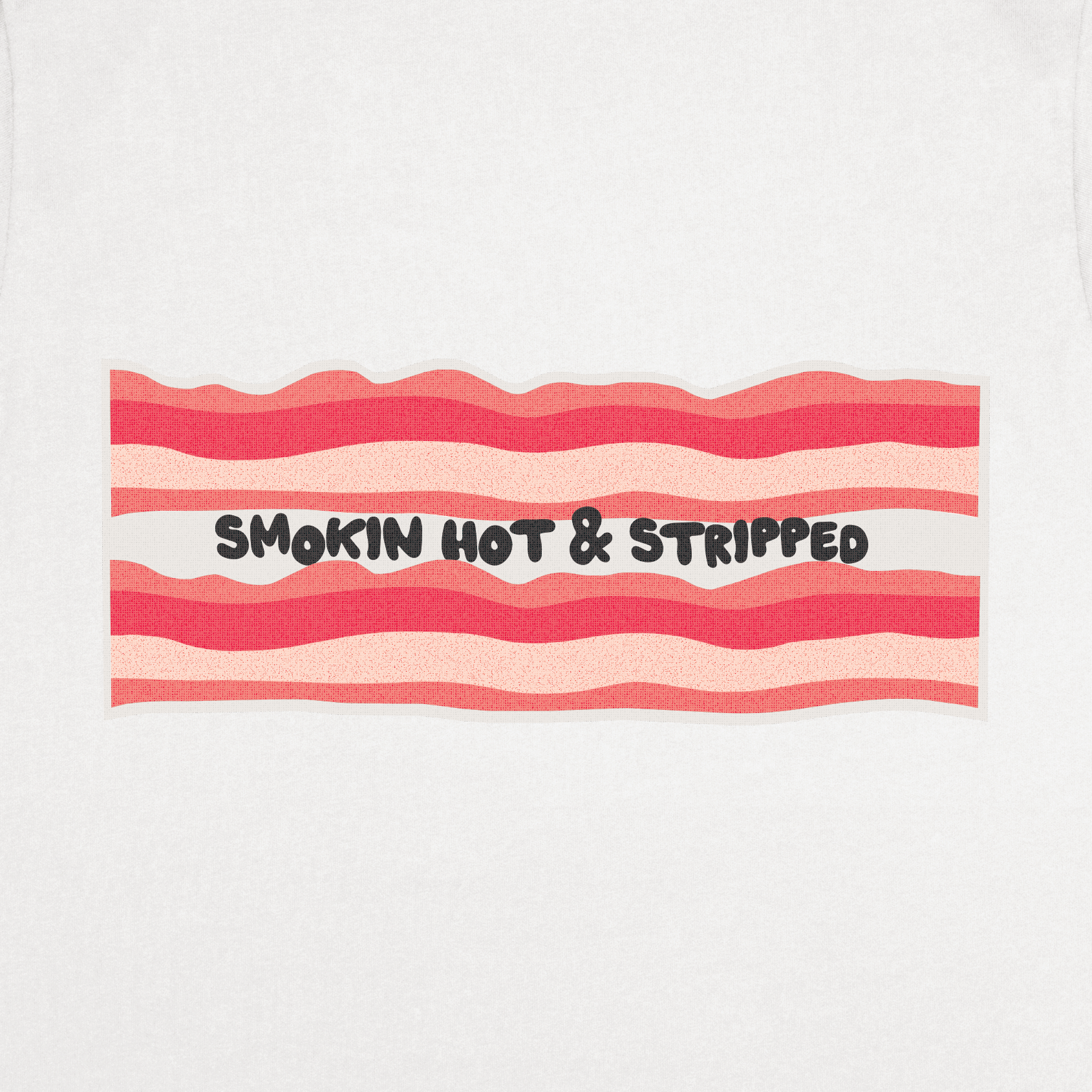 smokin hot and stripped bacon brafree boob tee graphic close up
