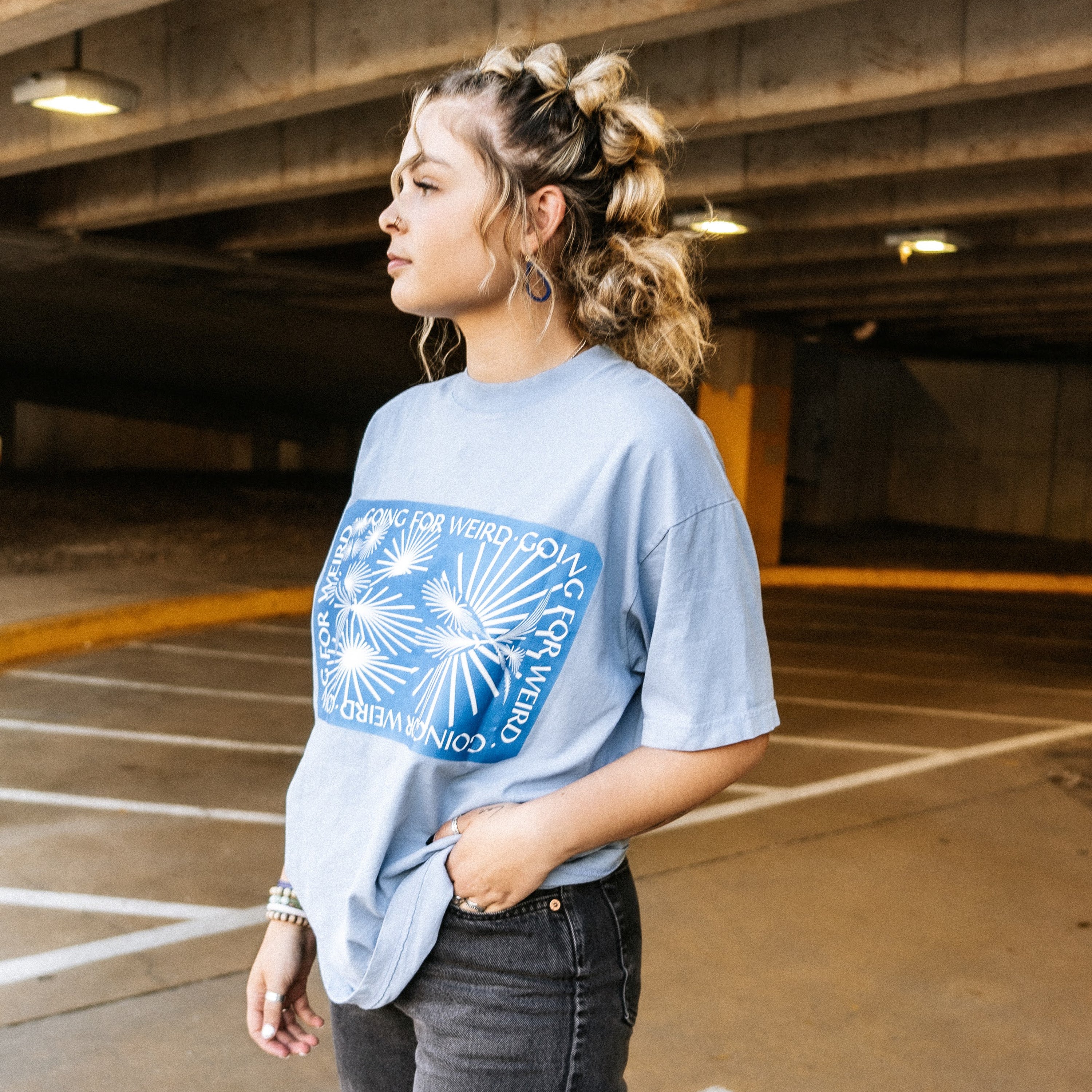 model wearing Going for Weird, Unisex - NoBrablem